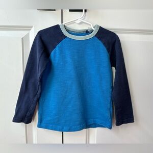 Mini Boden Boys Raglan Long Sleeve Shirt Blue (Size 3-4)